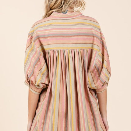 Mittoshop Striped Bubble Sleeve Button Down Shirt