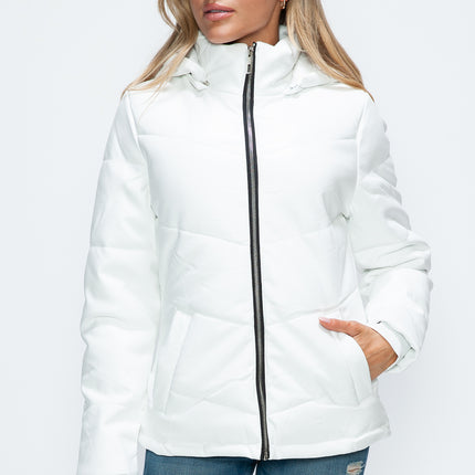 How Dare U Pocketed Zip Up Puffer Jacket with Removable Hood