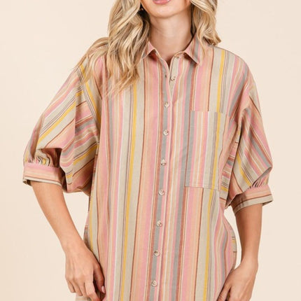 Mittoshop Striped Bubble Sleeve Button Down Shirt