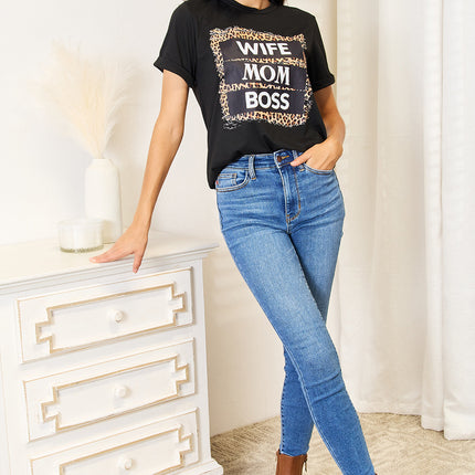 Simply Love WIFE MOM BOSS Leopard Graphic T-Shirt