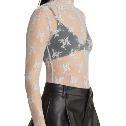 Lace Mock Neck Long Sleeve Blouse