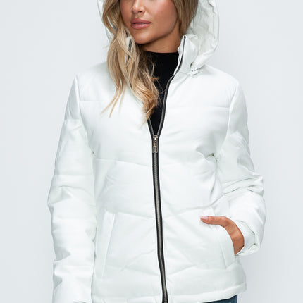How Dare U Pocketed Zip Up Puffer Jacket with Removable Hood