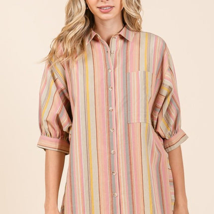 Mittoshop Striped Bubble Sleeve Button Down Shirt
