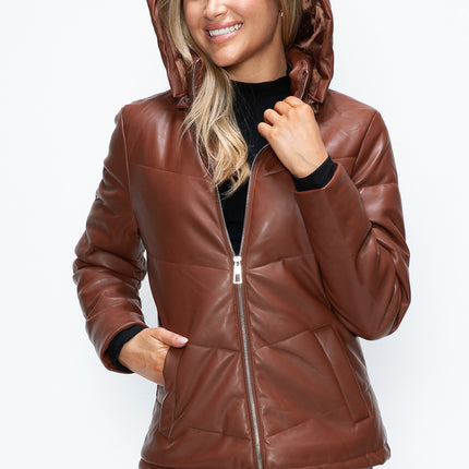 How Dare U Pocketed Zip Up Puffer Jacket with Removable Hood