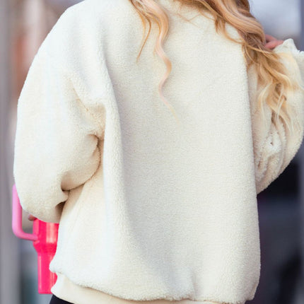 HOWDY Patched Round Neck Sherpa Sweatshirt