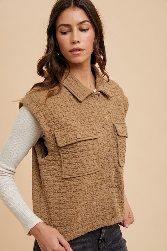 Annie Wear Puzzle Quilted Snap Down Vest Coat