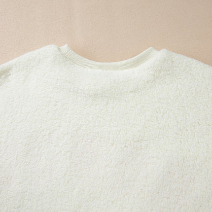 HOWDY Patched Round Neck Sherpa Sweatshirt