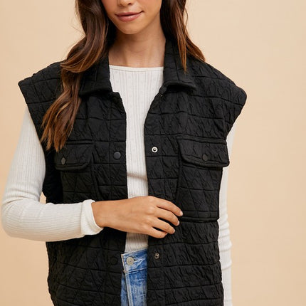 Annie Wear Texture Quilted Snap Down Vest Coat