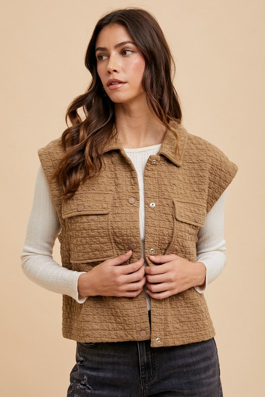 Annie Wear Puzzle Quilted Snap Down Vest Coat