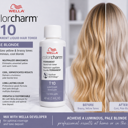 Wella Colorcharm Permanent Liquid Hair Toner T10 Pale Blonde 1.4 Fl Oz