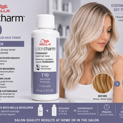 Wella Colorcharm Permanent Liquid Hair Toner T10 Pale Blonde 1.4 Fl Oz