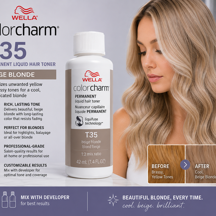 Wella Colorcharm Permanent Liquid Hair Toner T35 Beige Blonde 1.4 Fl Oz