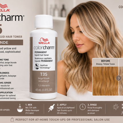 Wella Colorcharm Permanent Liquid Hair Toner T35 Beige Blonde 1.4 Fl Oz