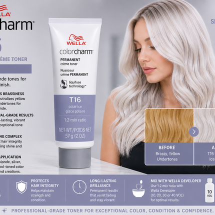 Wella Color Charm Permanent Crme Toner T16 Polar Ice 2.0 Oz