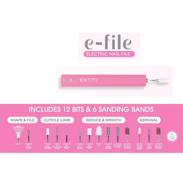Entity Electric Nail File Portable - INCLUDES 12 BITS &amp; 6 SANDING BANDS