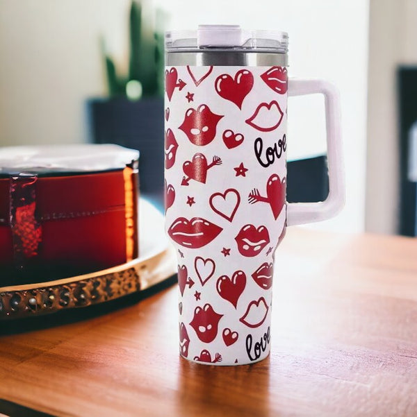 Gift Giving Red Lips Heart Shape 40oz Stainless Steel Insulated Tumbler Ideal for Mother's Day, Birthday & Graduation Gift