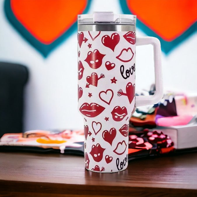 Gift Giving Red Lips Heart Shape 40oz Stainless Steel Insulated Tumbler Ideal for Mother's Day, Birthday & Graduation Gift