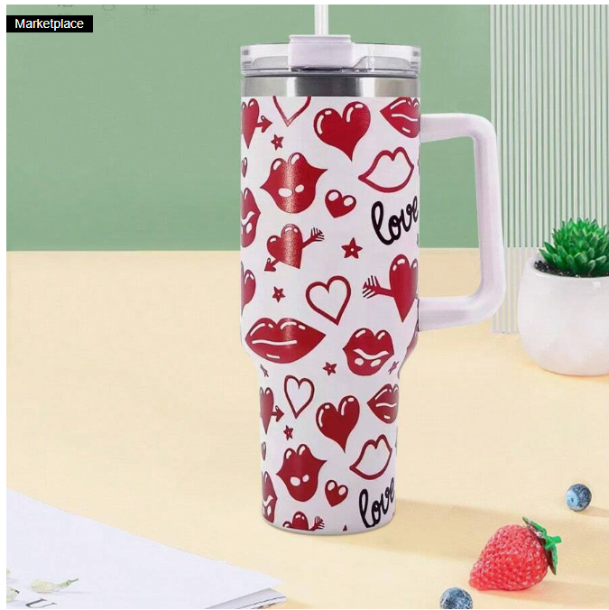 Gift Giving Red Lips Heart Shape 40oz Stainless Steel Insulated Tumbler Ideal for Mother's Day, Birthday & Graduation Gift