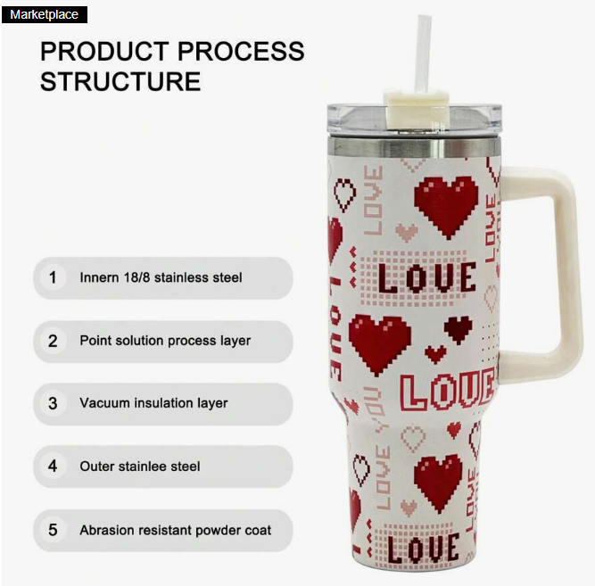 Gift Giving Love Hearts 40oz Stainless Steel Insulated Tumbler Ideal for Mother's Day, Birthday & Graduation Gift