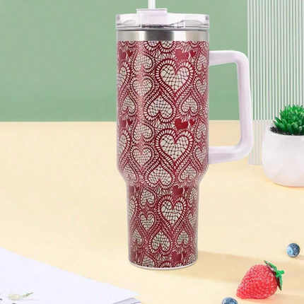 Gift Giving Red & White Hearts Shape 40oz Stainless Steel Insulated Tumbler Ideal for Mother's Day, Birthday & Graduation Gift