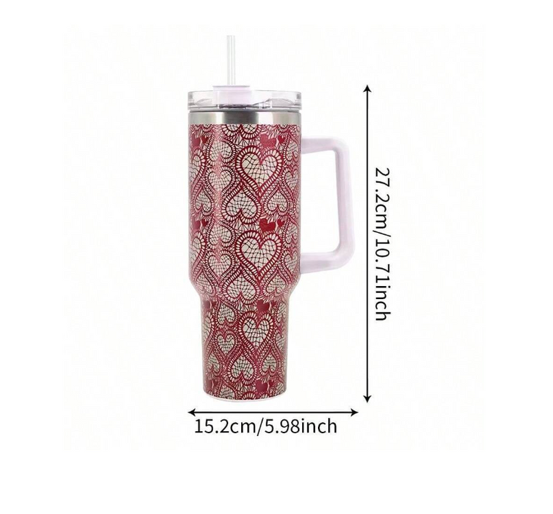 Gift Giving Red & White Hearts Shape 40oz Stainless Steel Insulated Tumbler Ideal for Mother's Day, Birthday & Graduation Gift