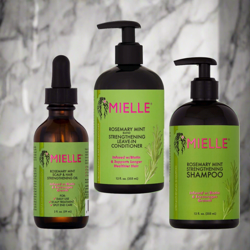 Mielle Organics Rosemary Mint Bundle Kit Shampoo Conditioner & Scalp Strengthening Oil