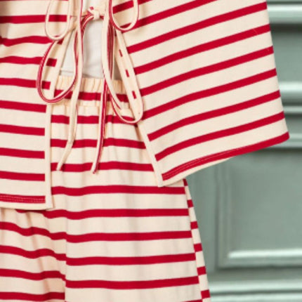 Tied Striped V-Neck Top and Shorts Set