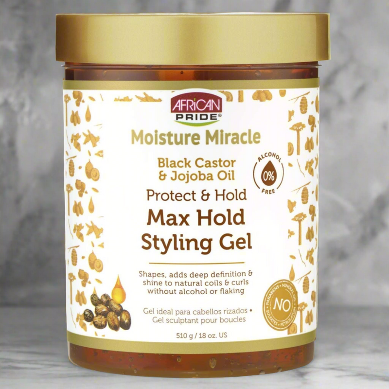 African Pride Moisture Miracle Black Castor Oil And Tea Tree Oil Max Hold Styling Gel