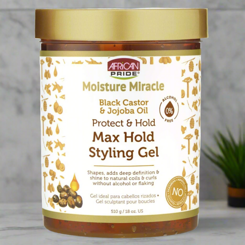 African Pride Moisture Miracle Black Castor Oil And Tea Tree Oil Max Hold Styling Gel