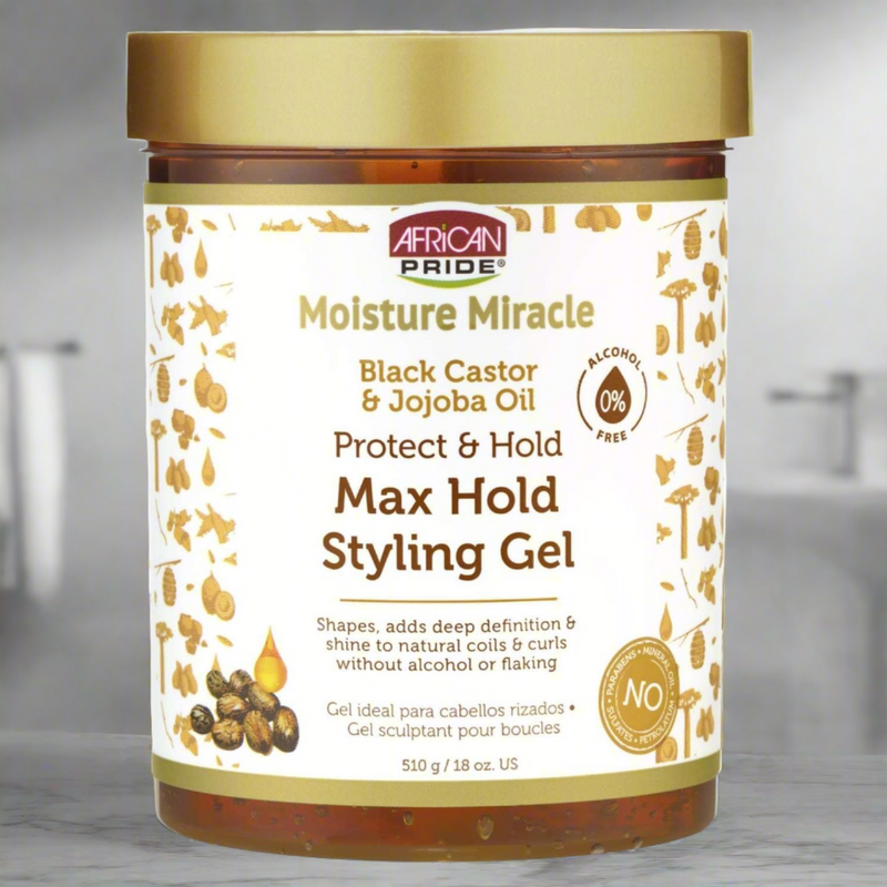 African Pride Moisture Miracle Black Castor Oil And Tea Tree Oil Max Hold Styling Gel