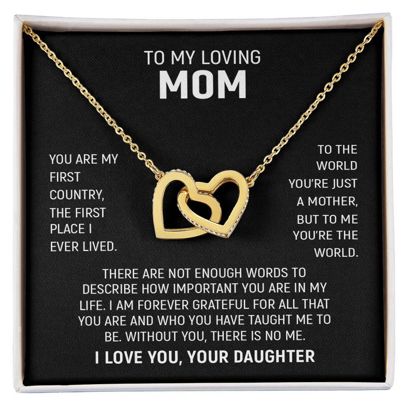 To My Loving Mom, I Love You, Your Daughter | Interlocking Hearts Necklace (Yellow & White Gold Variants)