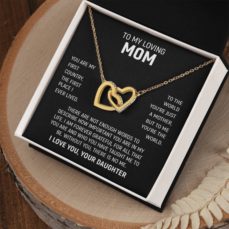 To My Loving Mom, I Love You, Your Daughter | Interlocking Hearts Necklace (Yellow & White Gold Variants)