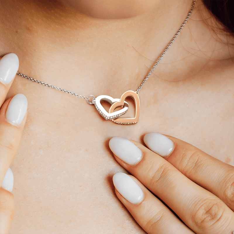 To My Loving Mom, I Love You, Your Daughter | Interlocking Hearts Necklace (Yellow & White Gold Variants)