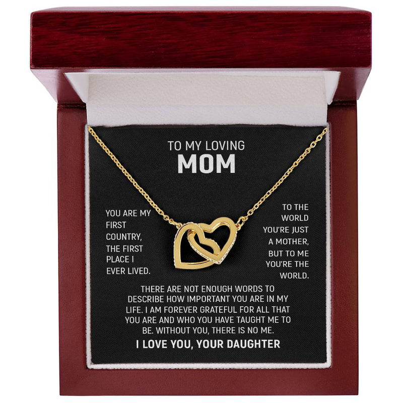 To My Loving Mom, I Love You, Your Daughter | Interlocking Hearts Necklace (Yellow & White Gold Variants)