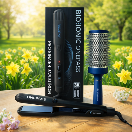 Bioionic OnePass Flat Iron & Bluewave Brush Duo Holiday Bundle