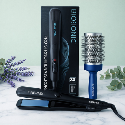Bioionic OnePass Flat Iron & Bluewave Brush Duo Holiday Bundle