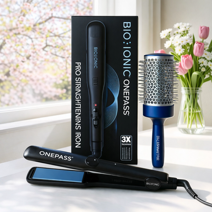 Bioionic OnePass Flat Iron & Bluewave Brush Duo Holiday Bundle