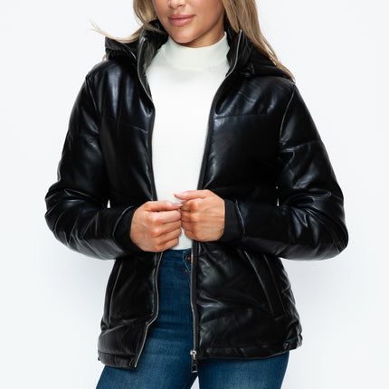 How Dare U Pocketed Zip Up Puffer Jacket with Removable Hood