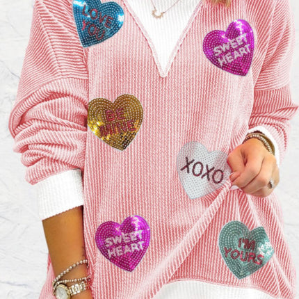 Valentine’s Day Sequin Heart Long Sleeve Sweatshirt