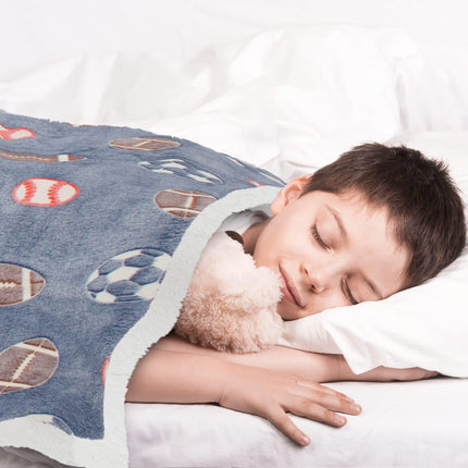 Glow in The Dark Blanket 6 Hours Glow 50 x 60 Inch Blue Flannel Fleece Blanket for Boys Two Sided Soccer Kids Blanket 6 Hours Glow in The Dark Blankets