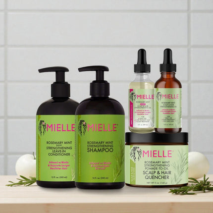 Mielle Rosemary Mint bundle kit + Shine ’N Jam extra hold styling products—tailored for men