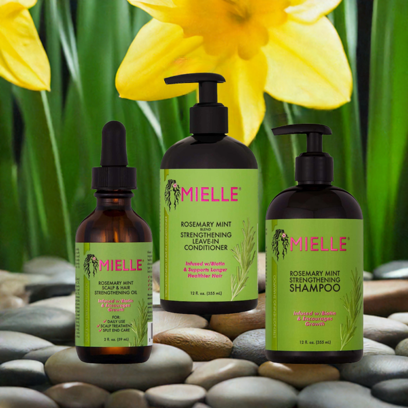 Mielle Organics Rosemary Mint Bundle Kit Shampoo Conditioner & Scalp Strengthening Oil