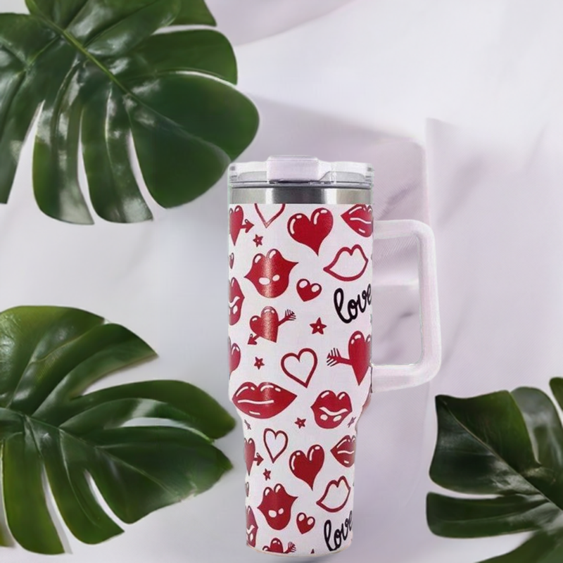 Gift Giving Red Lips Heart Shape 40oz Stainless Steel Insulated Tumbler Ideal for Mother's Day, Birthday & Graduation Gift