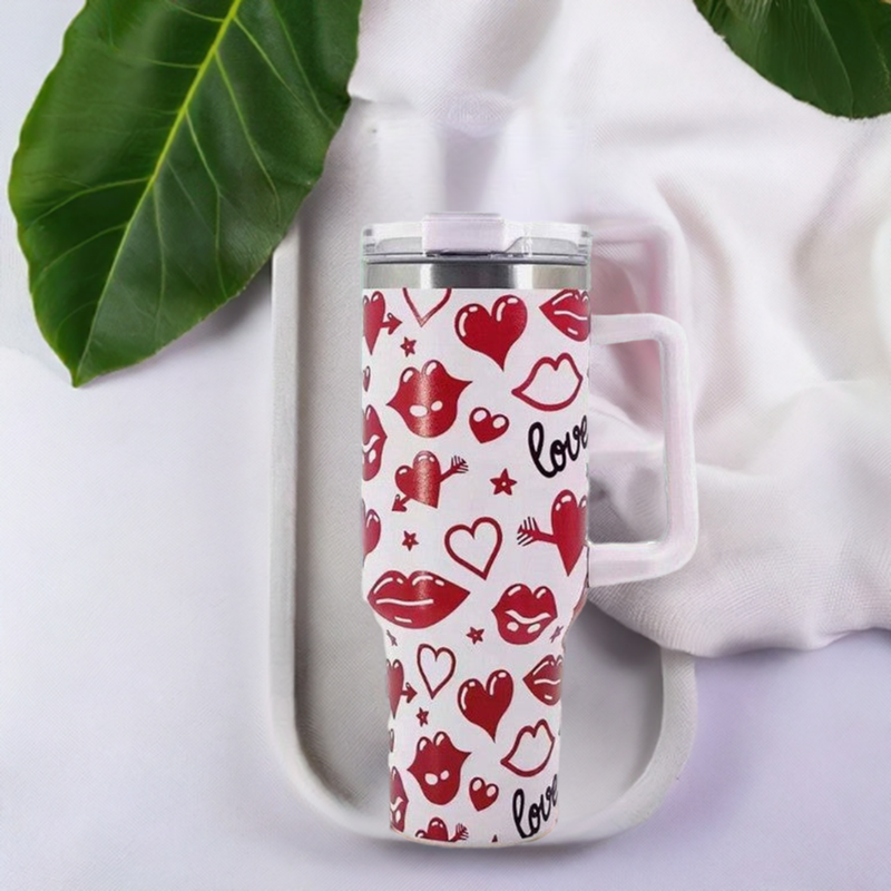 Gift Giving Red Lips Heart Shape 40oz Stainless Steel Insulated Tumbler Ideal for Mother's Day, Birthday & Graduation Gift