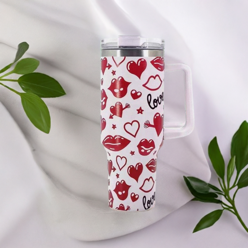 Gift Giving Red Lips Heart Shape 40oz Stainless Steel Insulated Tumbler Ideal for Mother's Day, Birthday & Graduation Gift