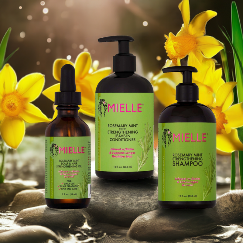 Mielle Organics Rosemary Mint Bundle Kit Shampoo Conditioner & Scalp Strengthening Oil