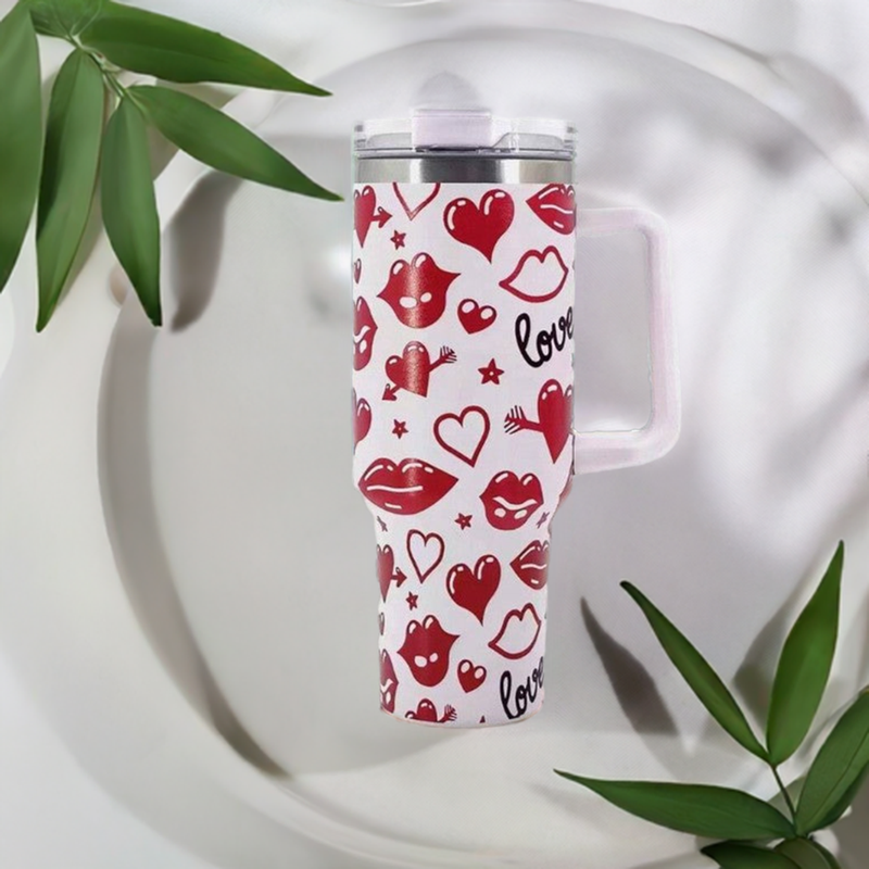 Gift Giving Red Lips Heart Shape 40oz Stainless Steel Insulated Tumbler Ideal for Mother's Day, Birthday & Graduation Gift