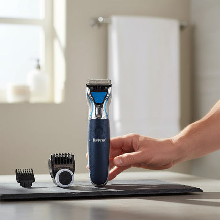 Tia's Treasure Collections Barbasol stainless steel power single blade shaver with adjustable grooming attachments