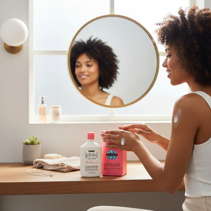 Tia's Treasure Collections Clear Essence Skin Beautifying Milk Maxi-Tone 10 oz bottle and box. For even skin tone and smoother skin.
